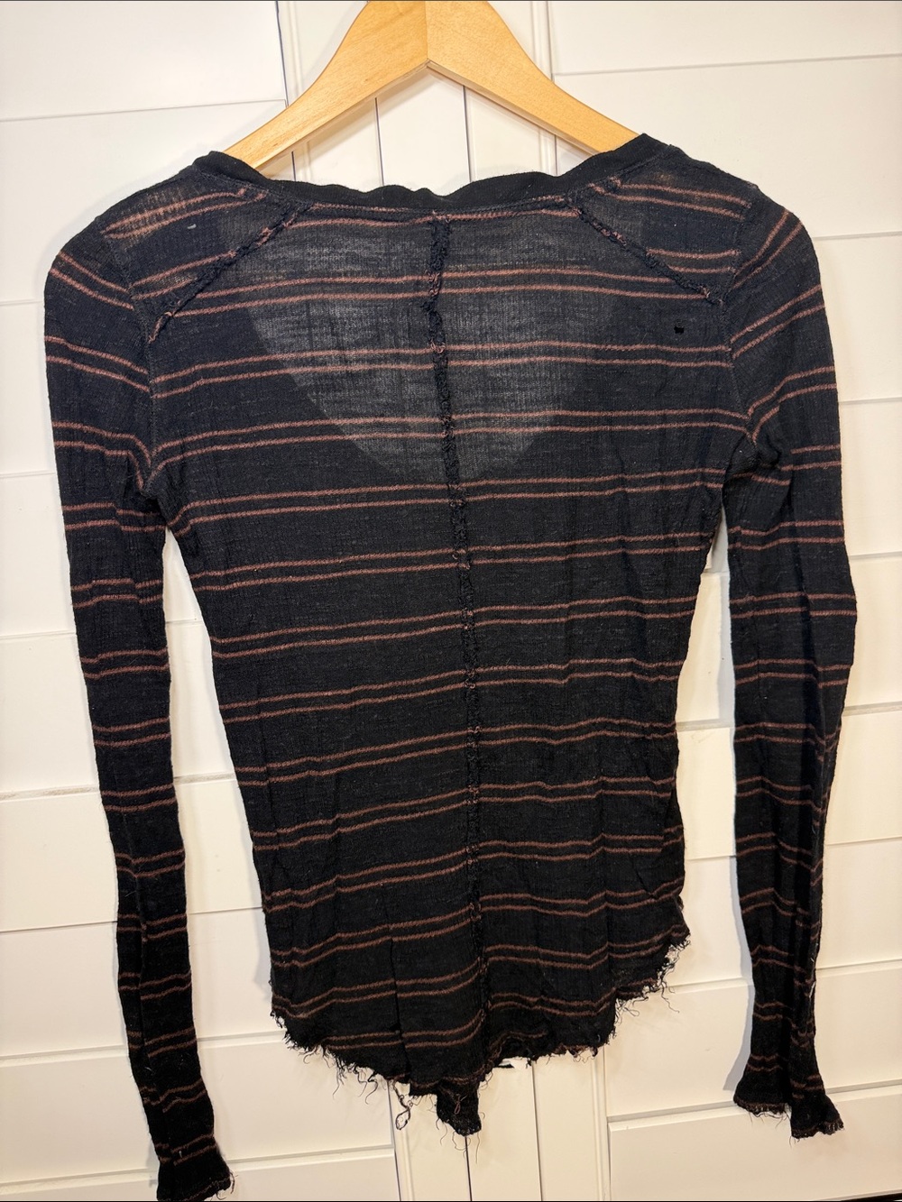 We The Free Black Long-Sleeve Striped Scoop Neck Top with Brown Stripes - Picture 4 of 4